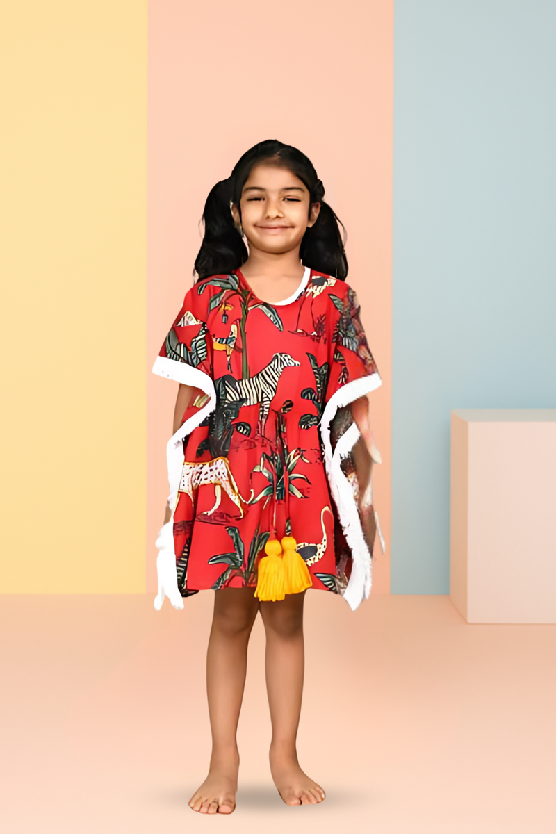 Red Safari Printed Kaftan Dress