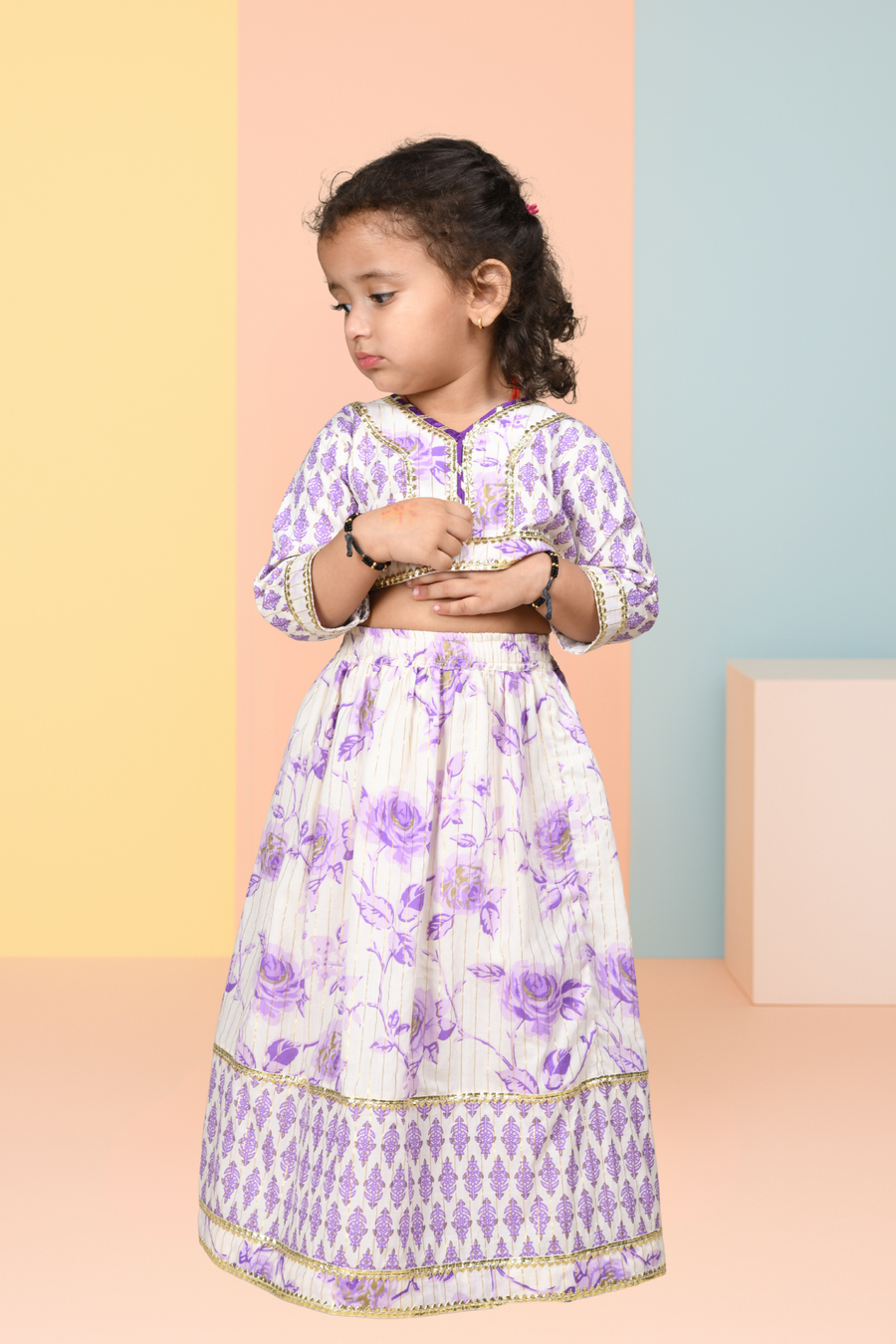 Purple floral lengha set