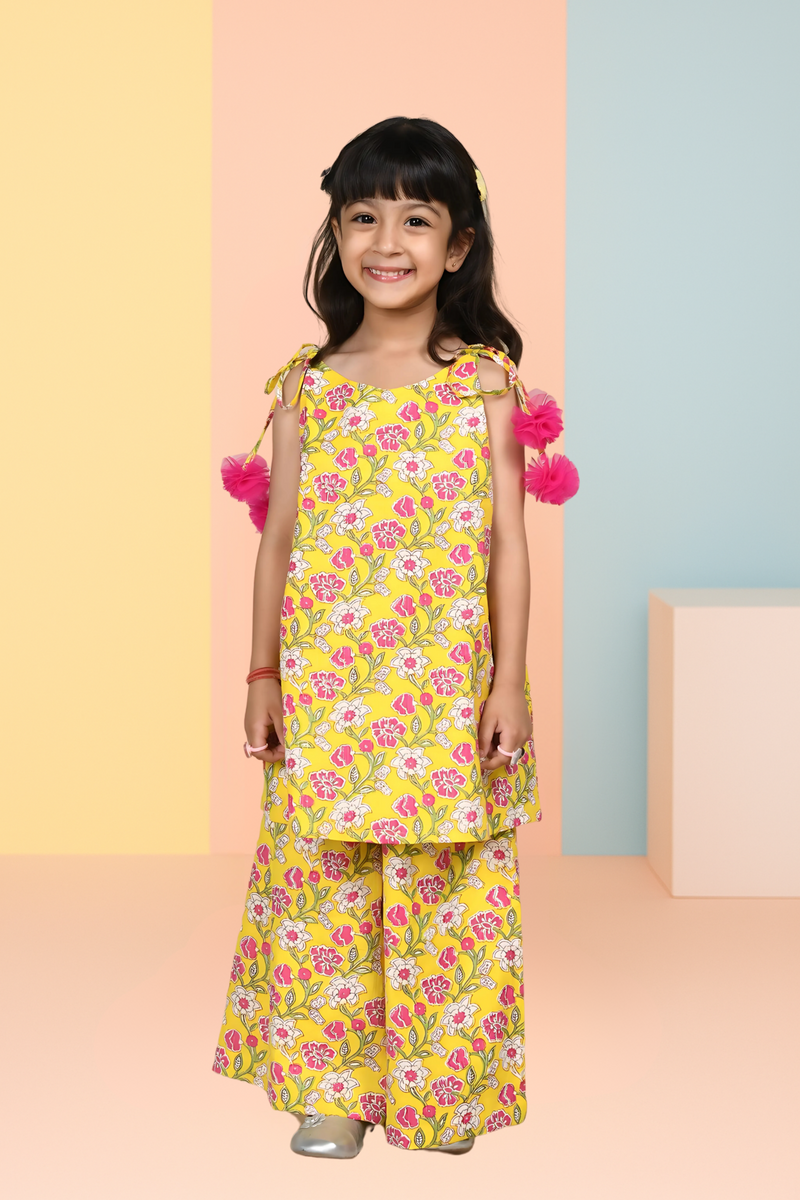Yellow Katha kurta and Pallazo set