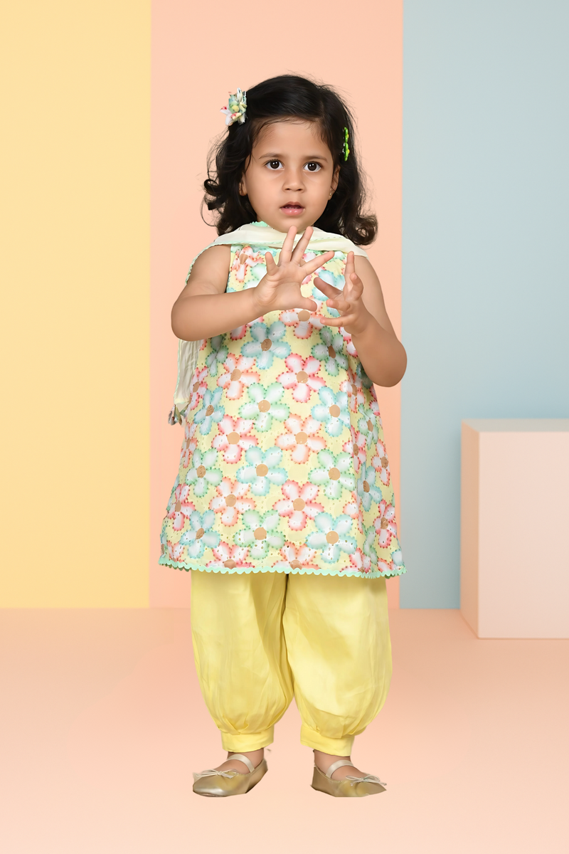 Lime Floral Hakooba kurta set