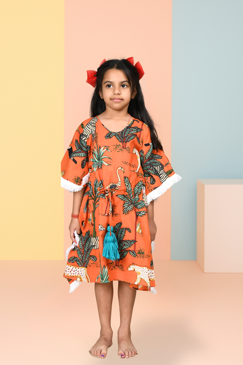 Orange Safari Printed Kaftan Dress