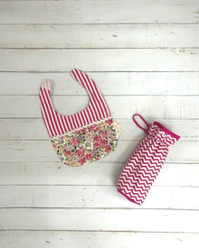  Bib and Bottle Cover Set- Pink Floral