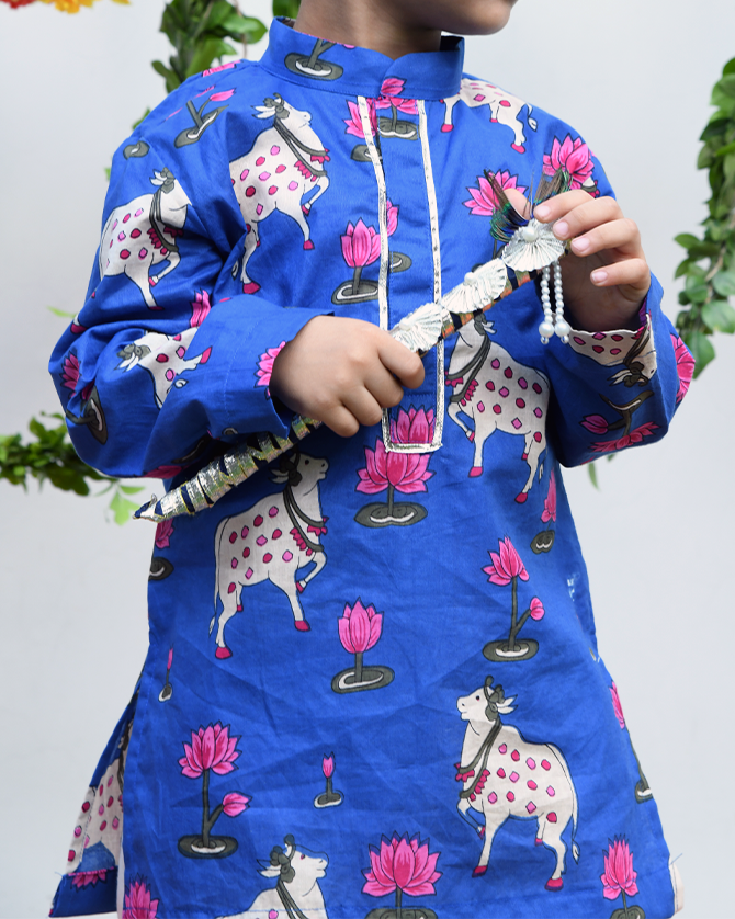 Blue Pichwai Kurta with Dhoti