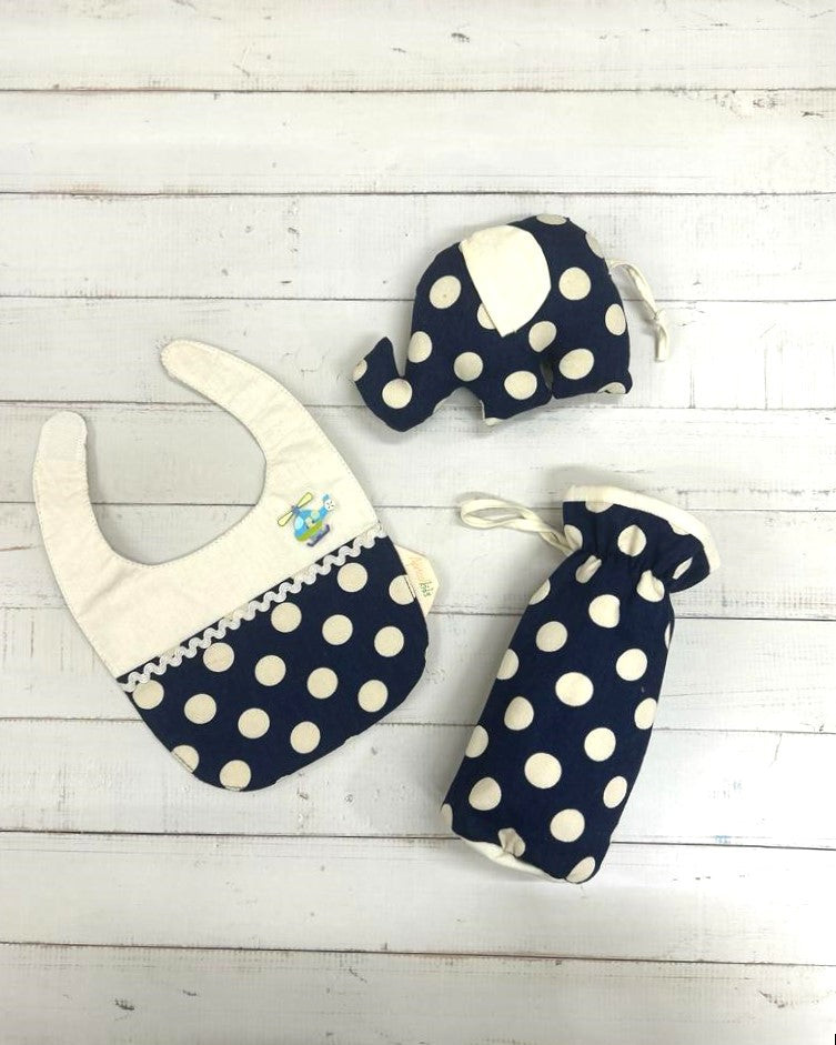 Bib and Bottle Cover- Blue Polka