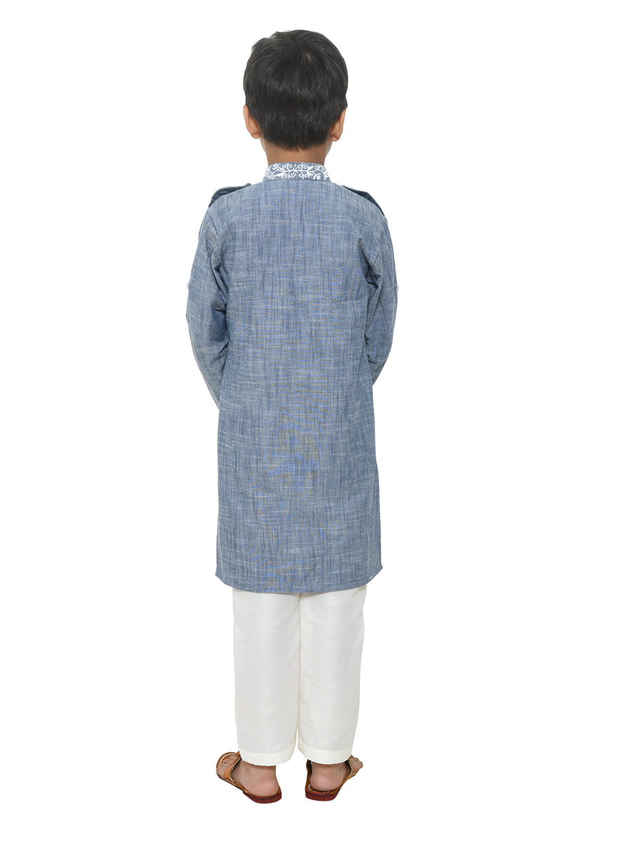 Chambray Pathani Kurta With Lower