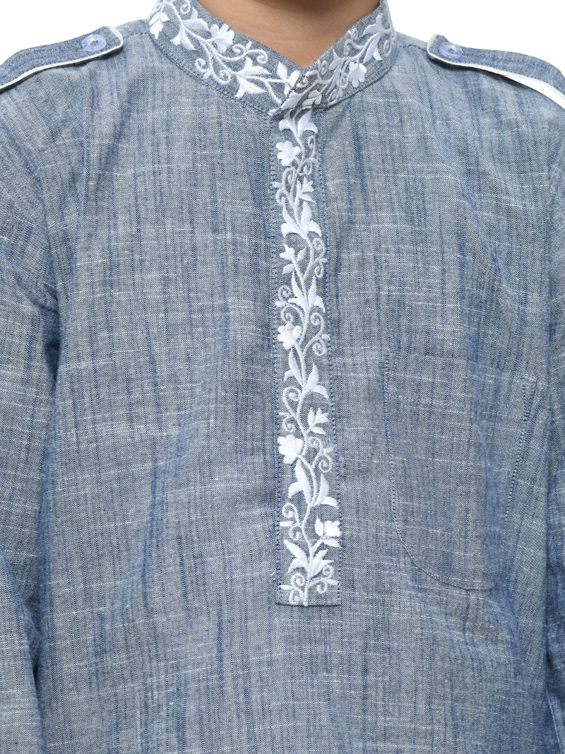 Chambray Pathani Kurta With Lower
