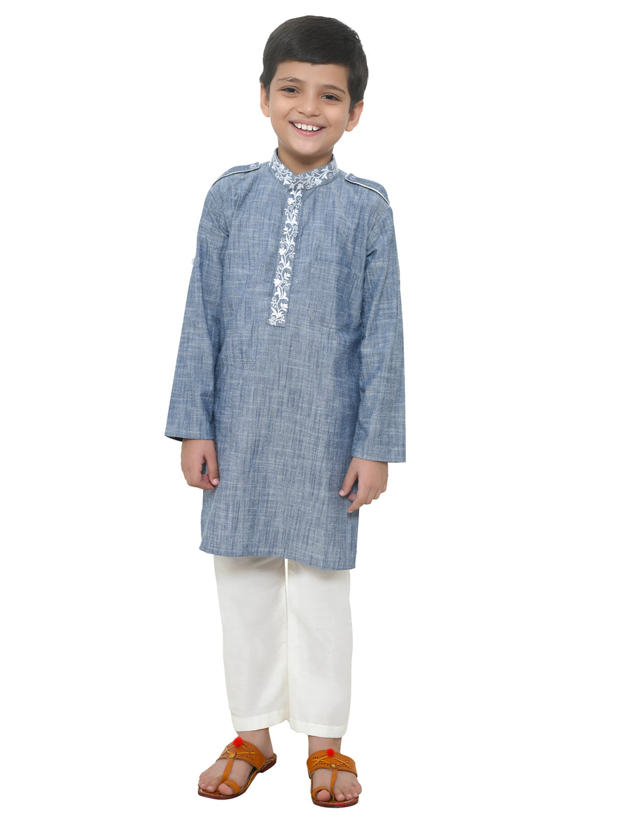 Chambray Pathani Kurta With Lower