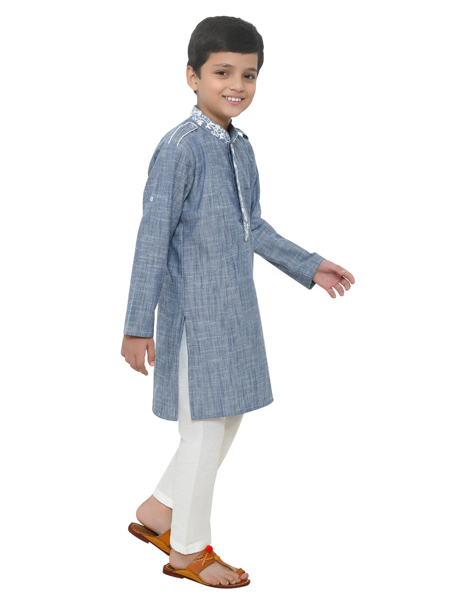 Chambray Pathani Kurta With Lower