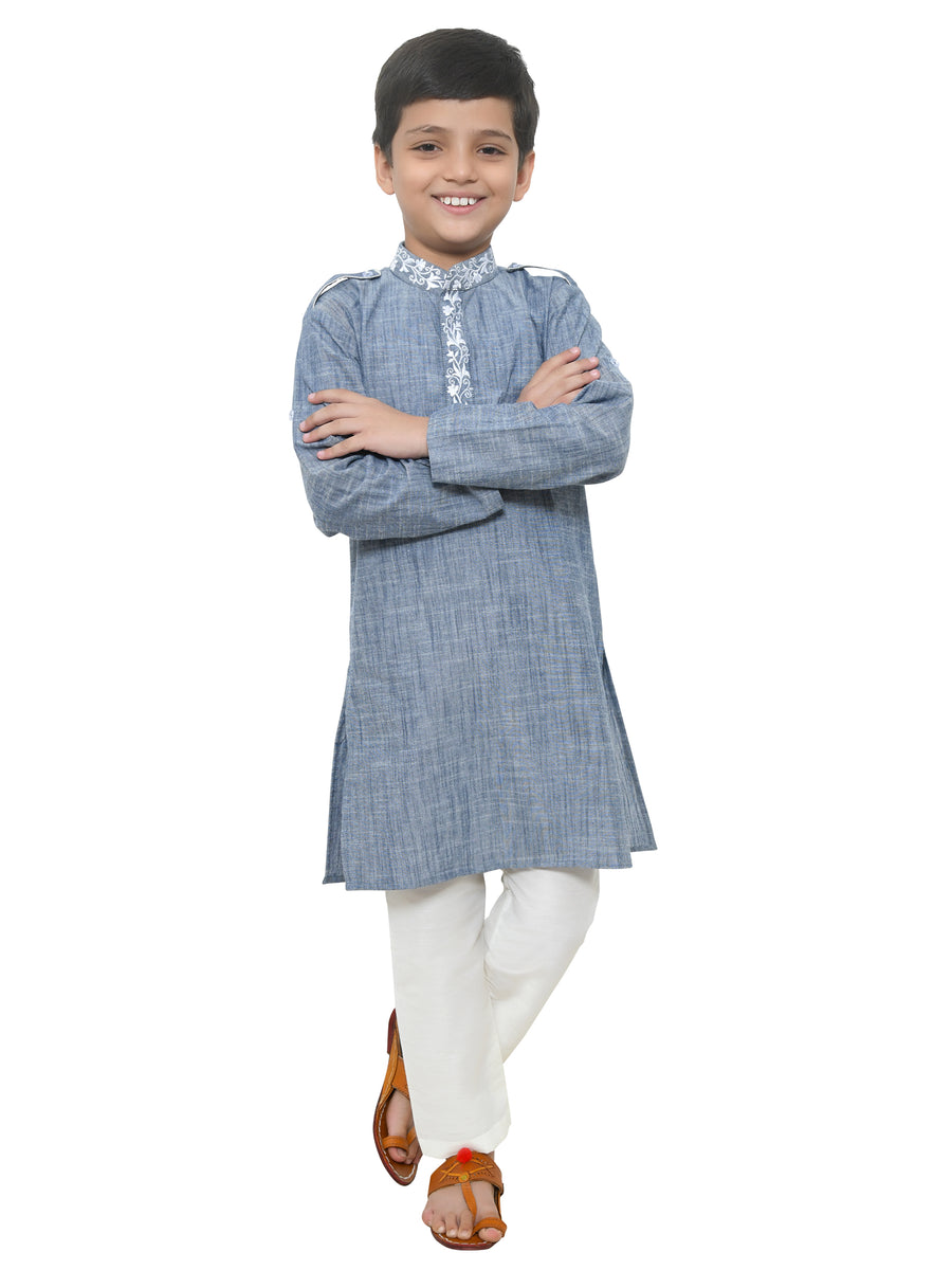 Chambray Pathani Kurta With Lower