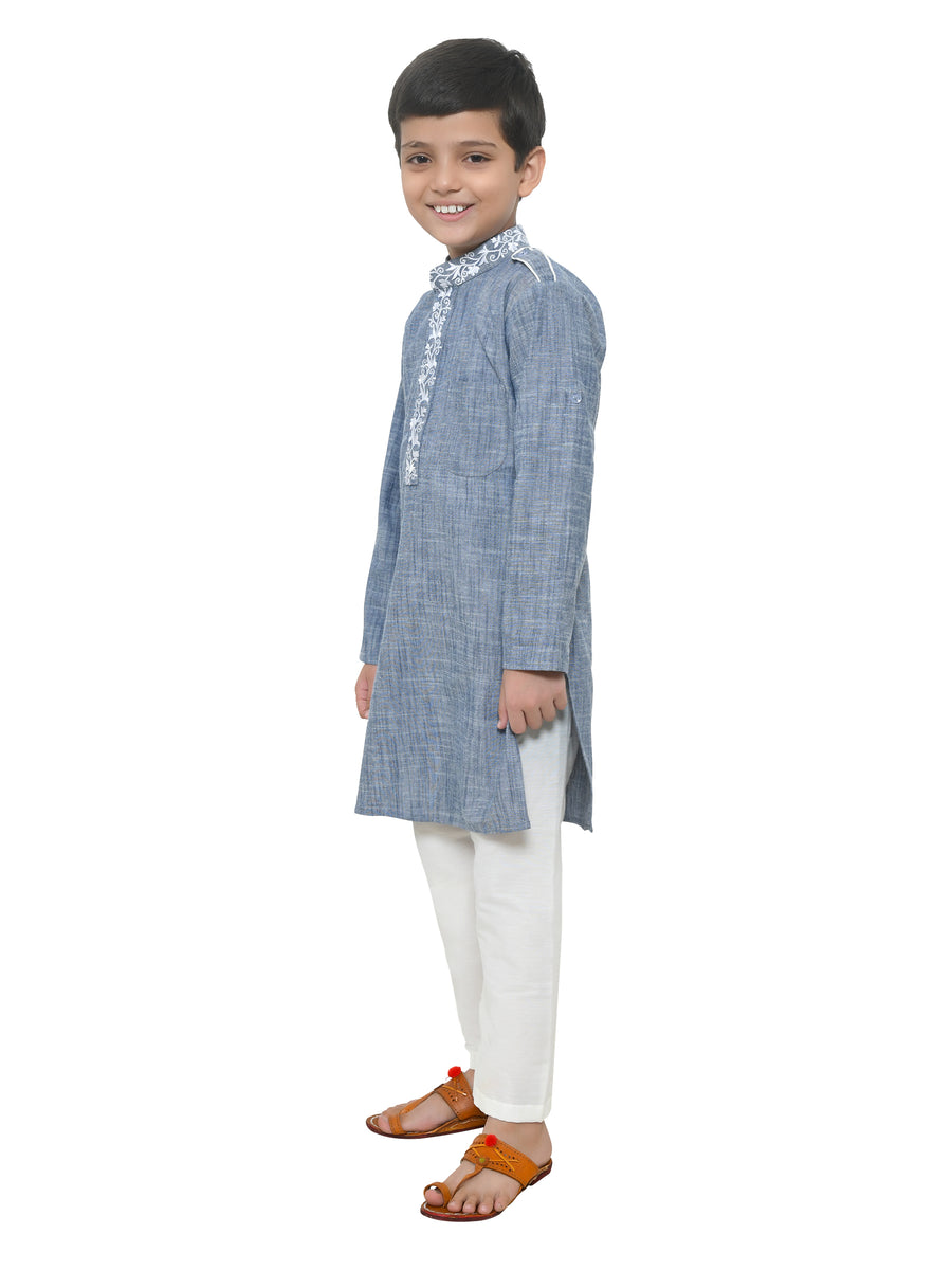 Chambray Pathani Kurta With Lower