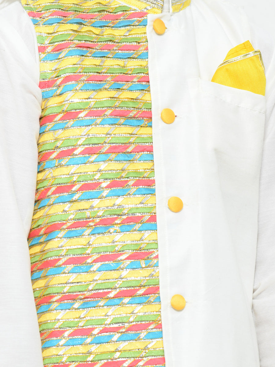 Multicolor Lace Work Jacket With Kurta And Pyjama