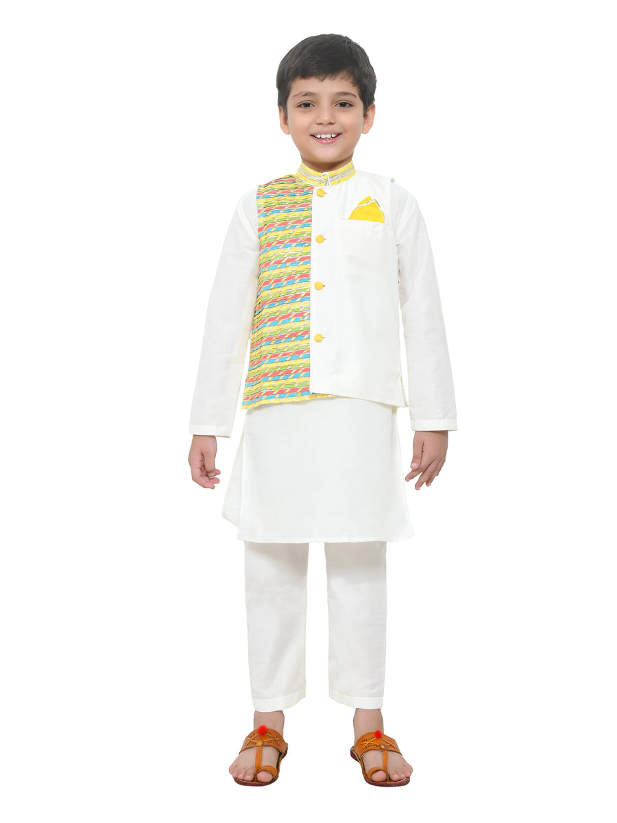 Multicolor Lace Work Jacket With Kurta And Pyjama
