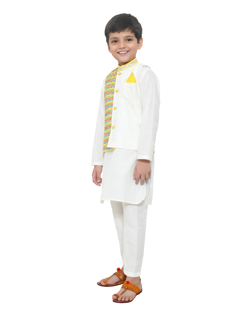 Multicolor Lace Work Jacket With Kurta And Pyjama