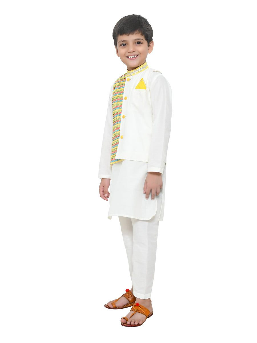 Multicolor Lace Work Jacket With Kurta And Pyjama