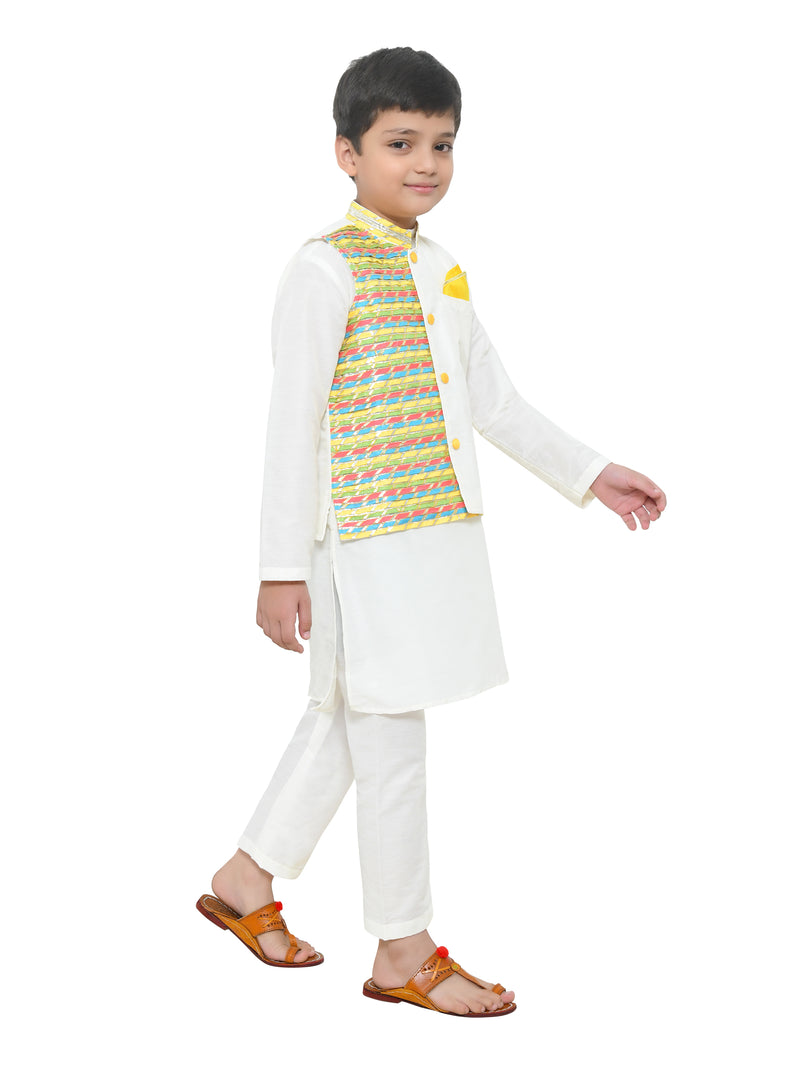 Multicolor Lace Work Jacket With Kurta And Pyjama