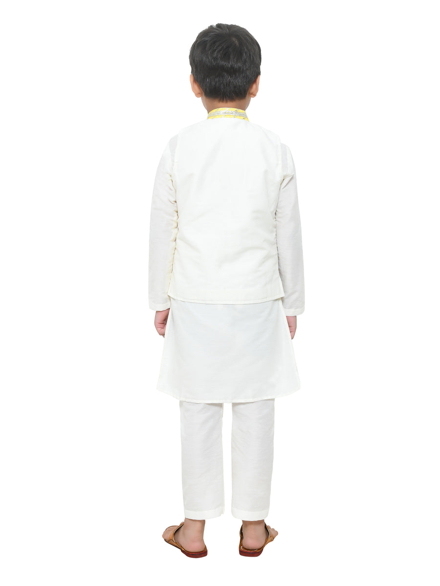 Multicolor Lace Work Jacket With Kurta And Pyjama