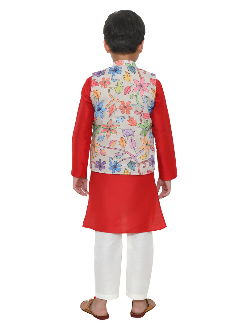 Floral Printed Bundi and Kurta Set