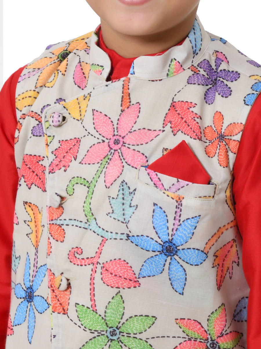 Floral Printed Bundi and Kurta Set