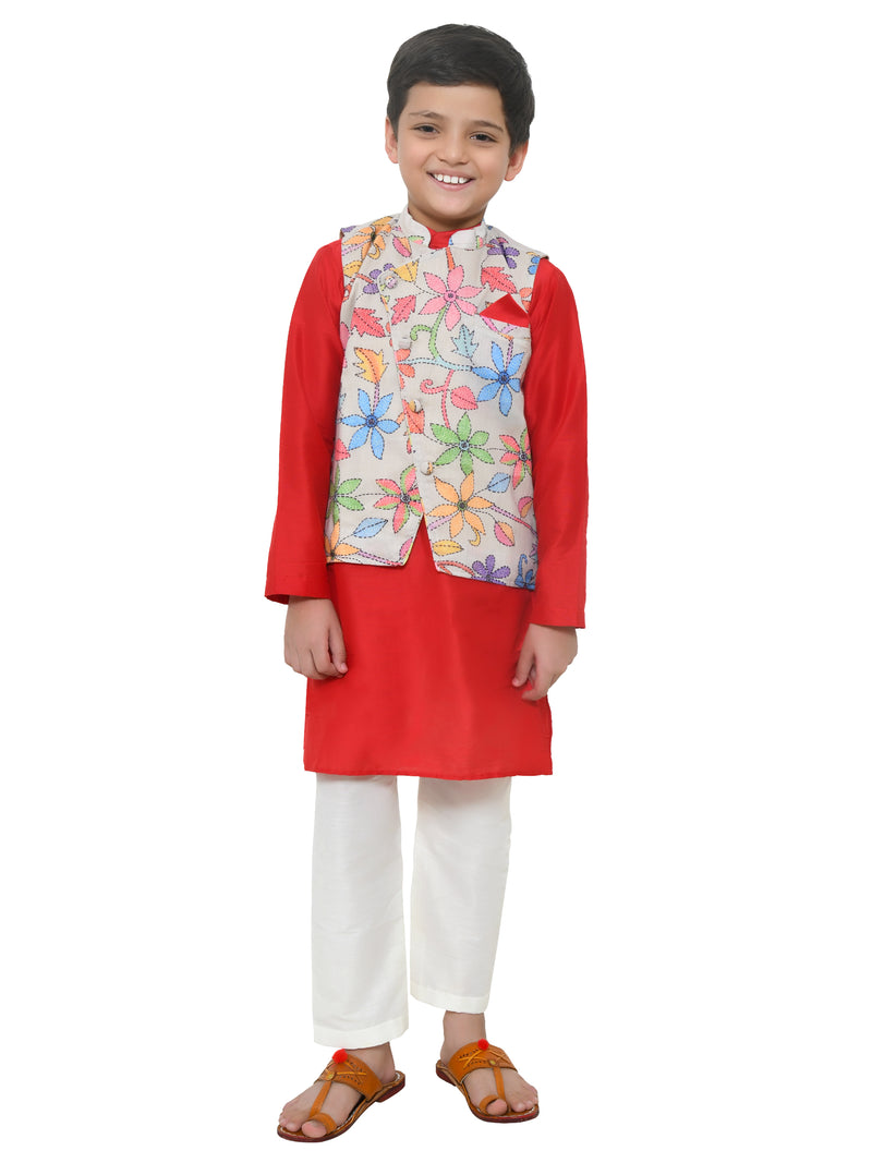 Floral Printed Bundi and Kurta Set