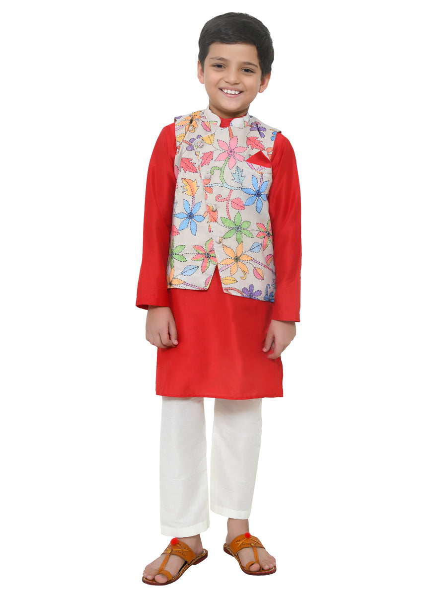 Floral Printed Bundi and Kurta Set