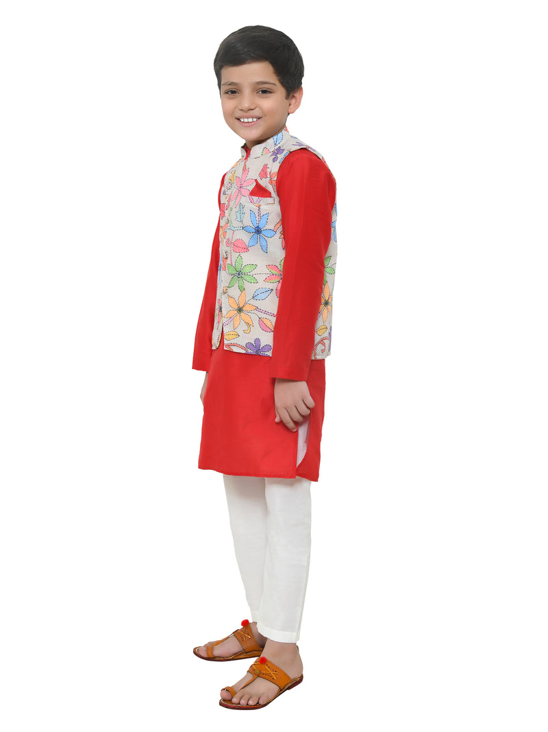 Floral Printed Bundi and Kurta Set