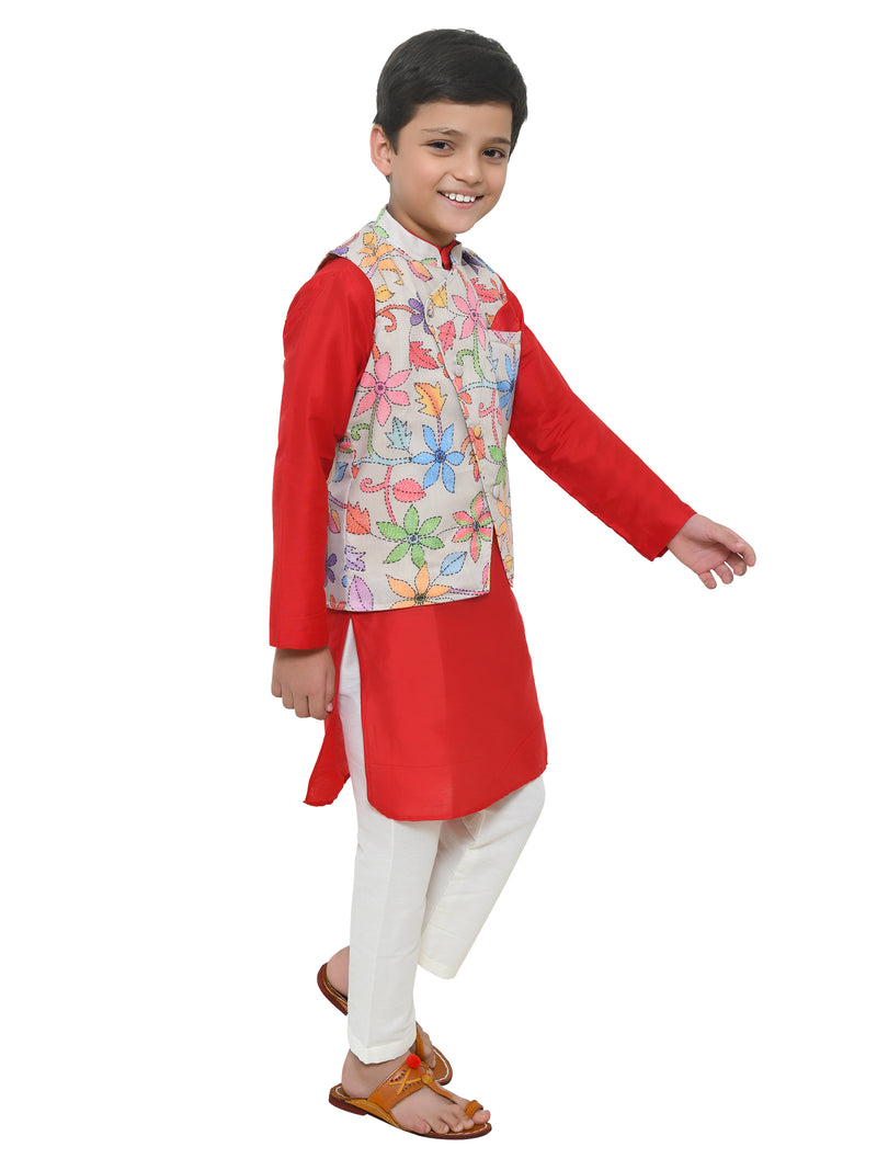 Floral Printed Bundi and Kurta Set