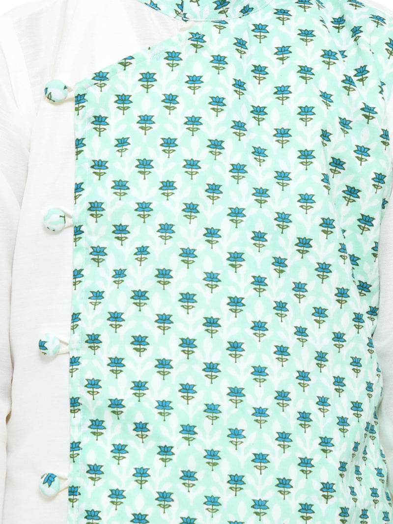 Off White Kurta With Attatched Half Jacket With Lower