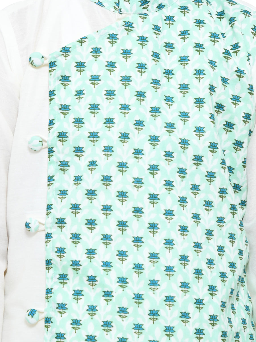 Off White Kurta With Attatched Half Jacket With Lower