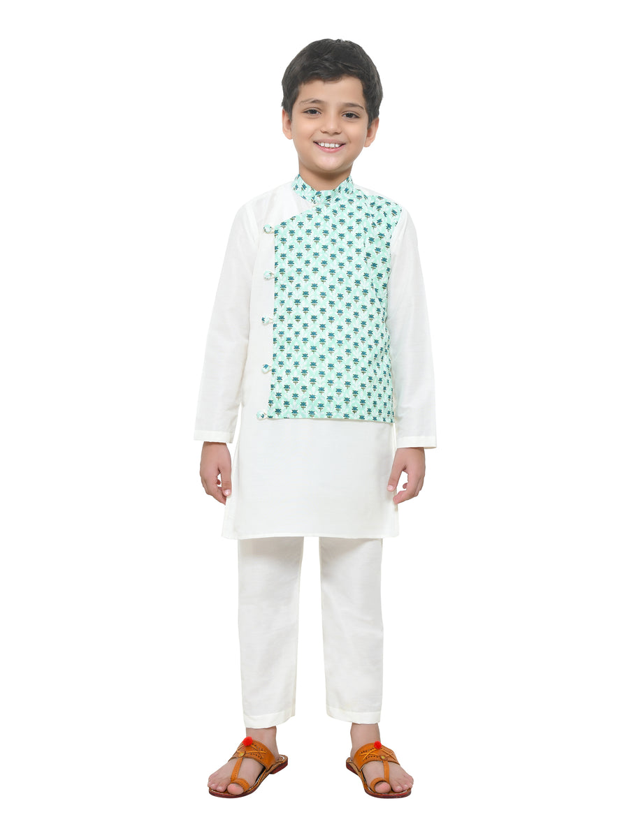 Off White Kurta With Attatched Half Jacket With Lower