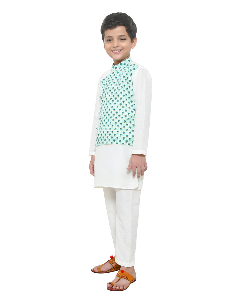 Off White Kurta With Attatched Half Jacket With Lower