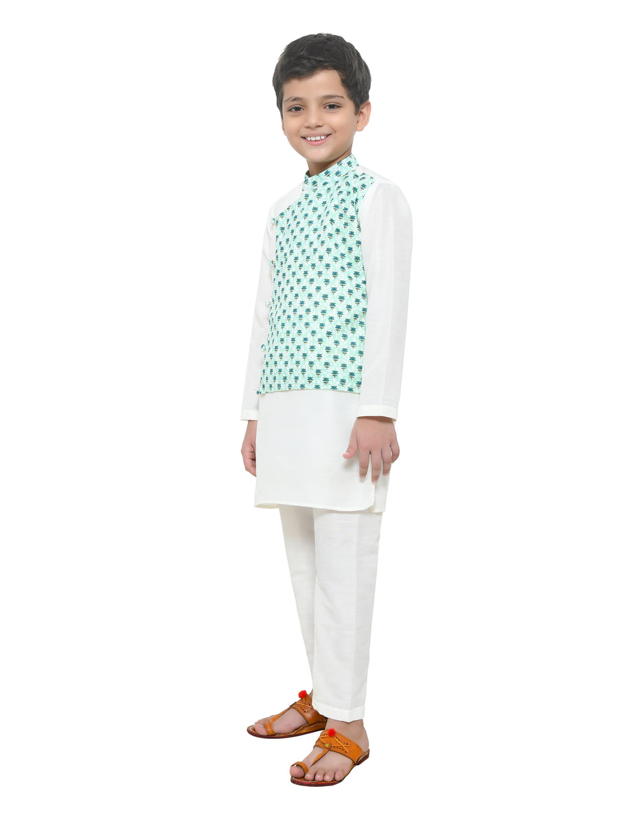 Off White Kurta With Attatched Half Jacket With Lower