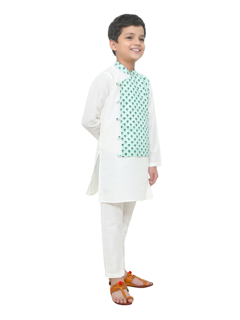 Off White Kurta With Attatched Half Jacket With Lower