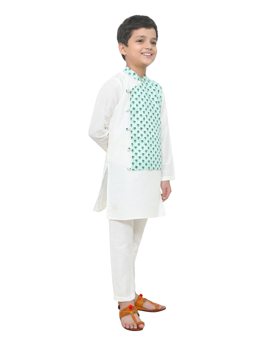 Off White Kurta With Attatched Half Jacket With Lower
