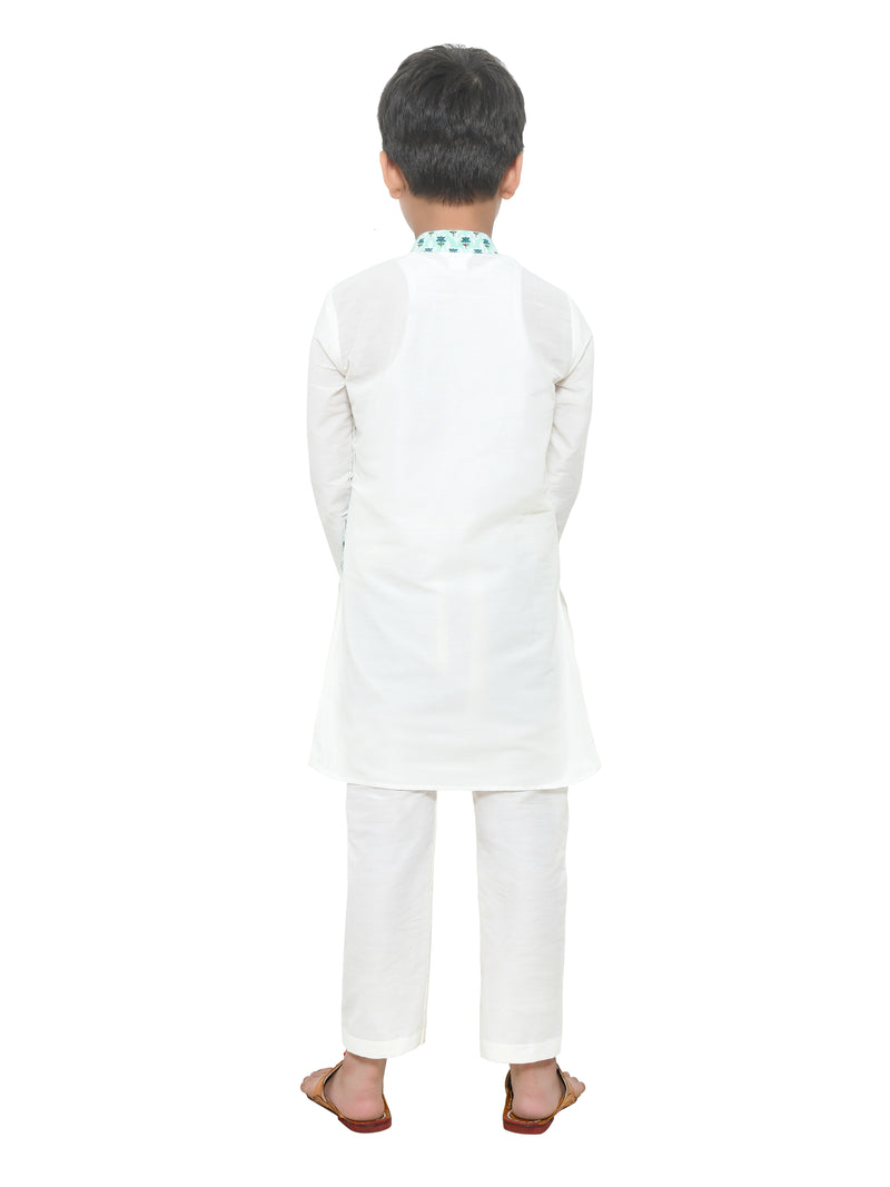 Off White Kurta With Attatched Half Jacket With Lower