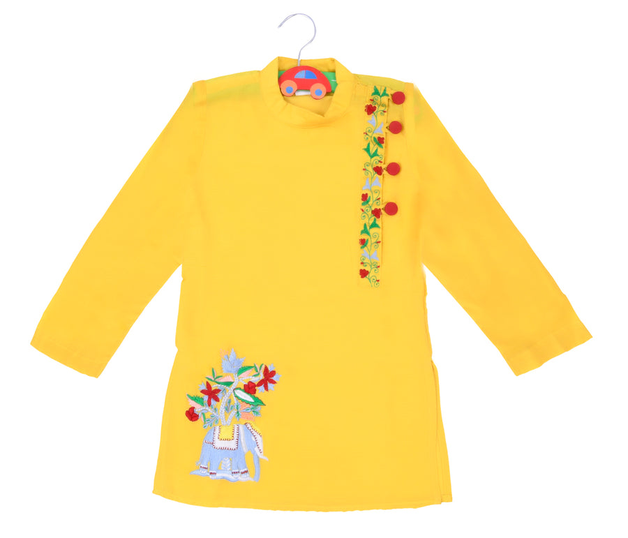 Yellow Kurta With Side Buttons